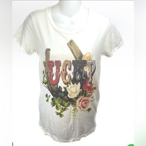 3/$15💥 Alternative Apparel Lucky Distressed Ivory T-Shirt Sz S Bin C